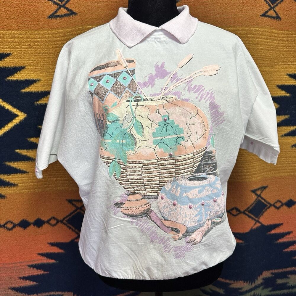 VTG 80’s Hazelwood Collared Graphic Shirt. Southwestern. USA. 100% Cotton. Large